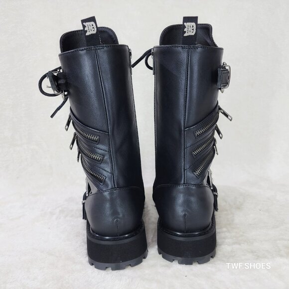 Valor Goth Combat Biker Ankle Boots Black Matte Men US Size - Picture 6 of 13